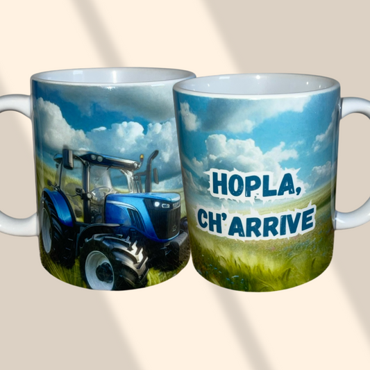 Mug personnalisé tracteur Hopla, ch'arrive