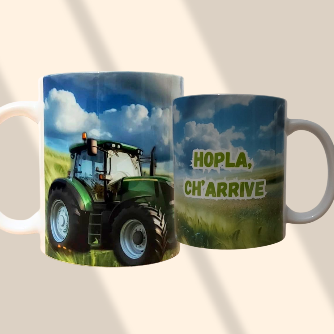 Mug personnalisé Tracteur vert  Hopla ch'arrive