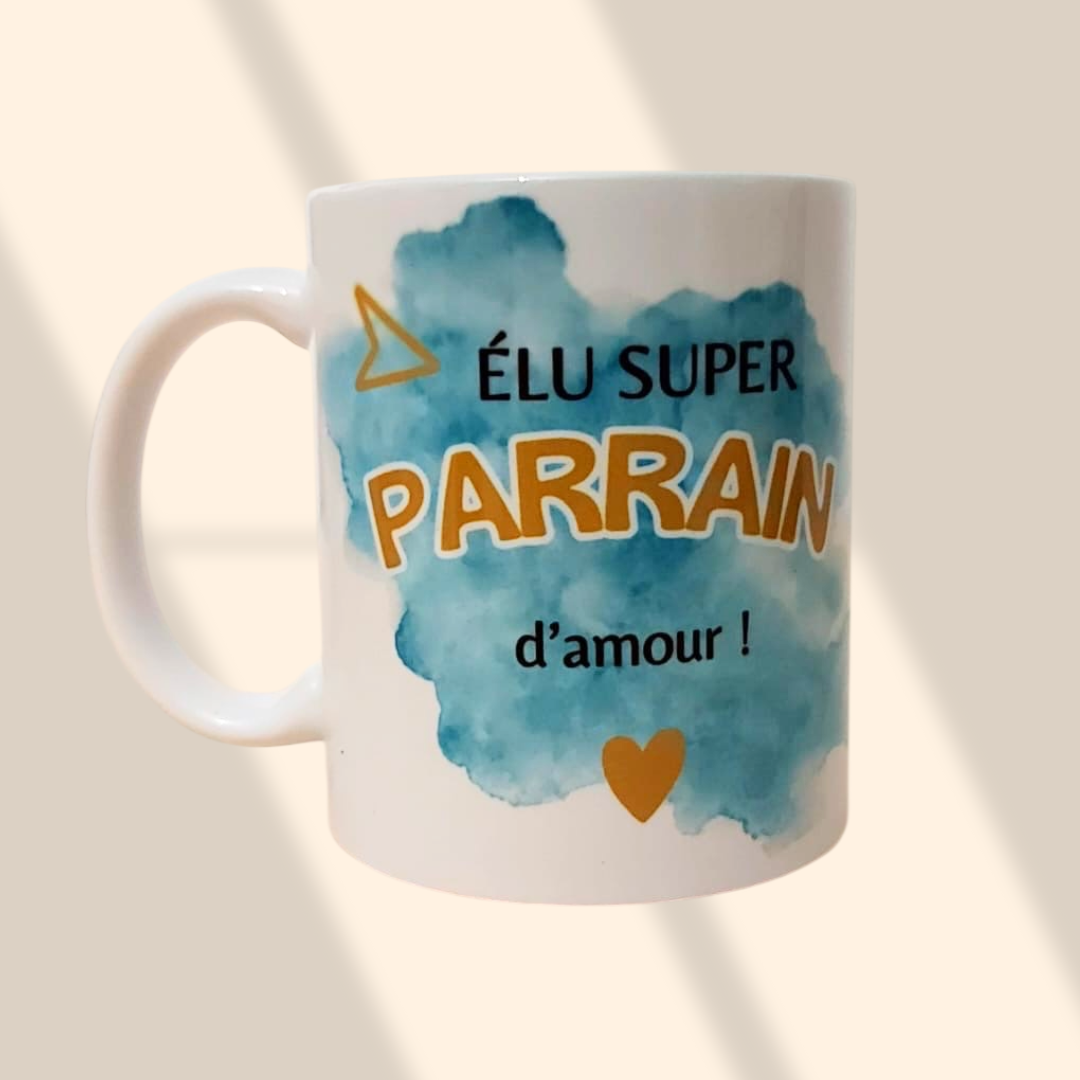 Mug personnalisé Elu super PARRAIN d'amour !