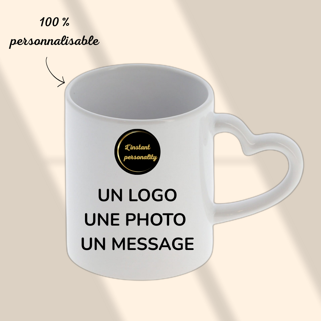 Mug anse coeur 100 % personnalisable – Créez le vôtre !