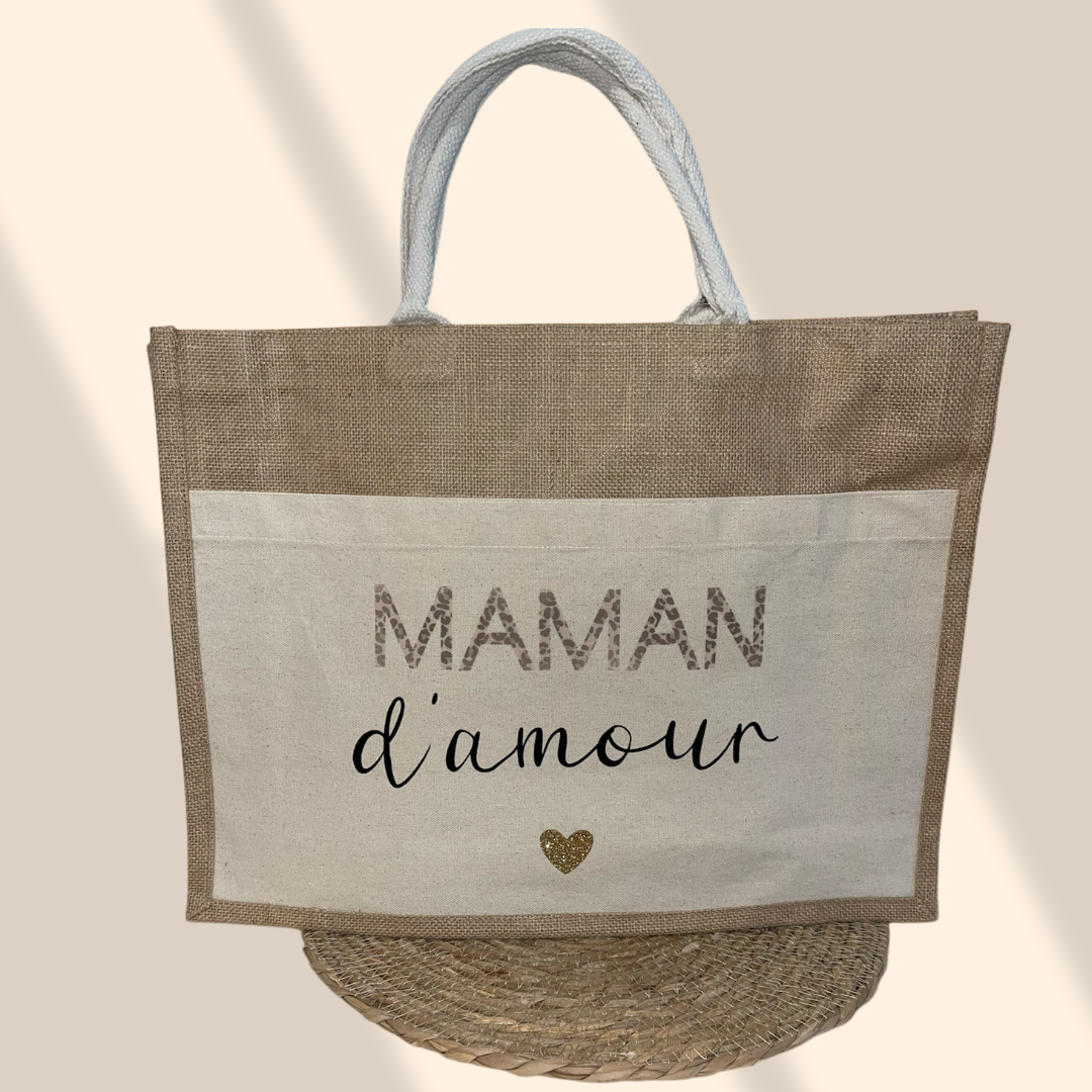 Sac en toile de jute Maman  d'amour