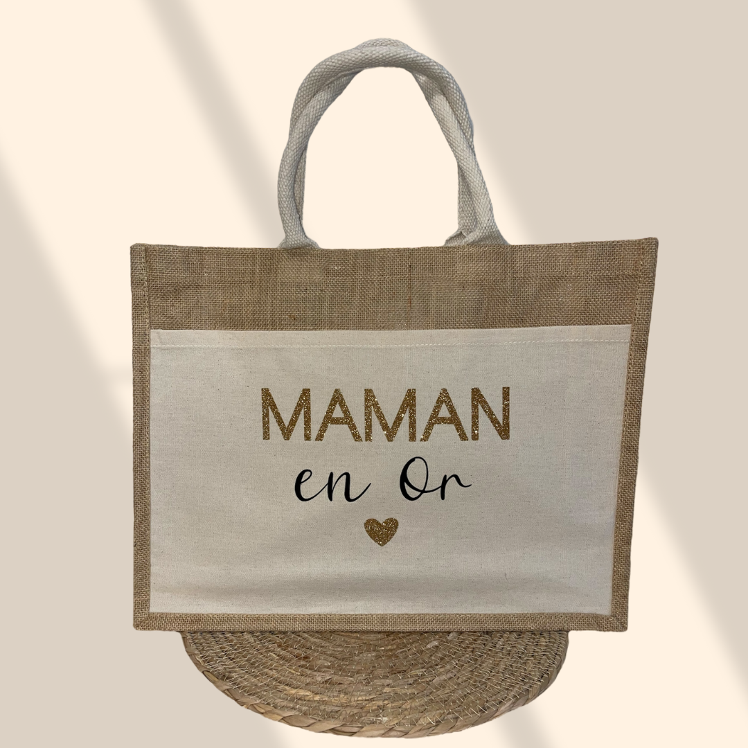 Sac en toile de jute Maman en Or