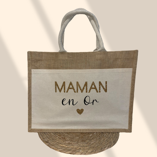 Sac en toile de jute Maman en Or