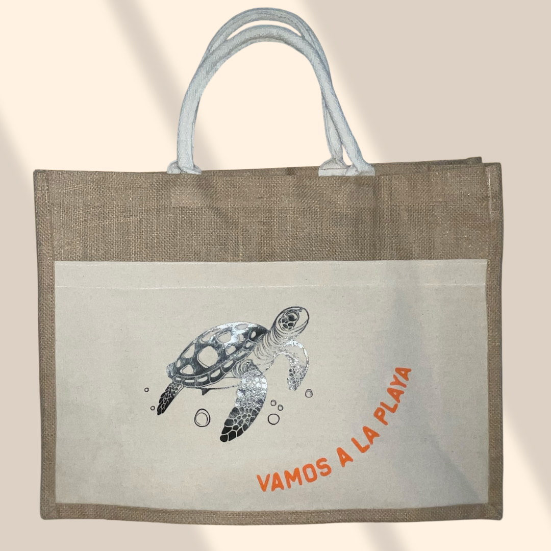 Sac en toile de jute Tortue Vamos a la playa